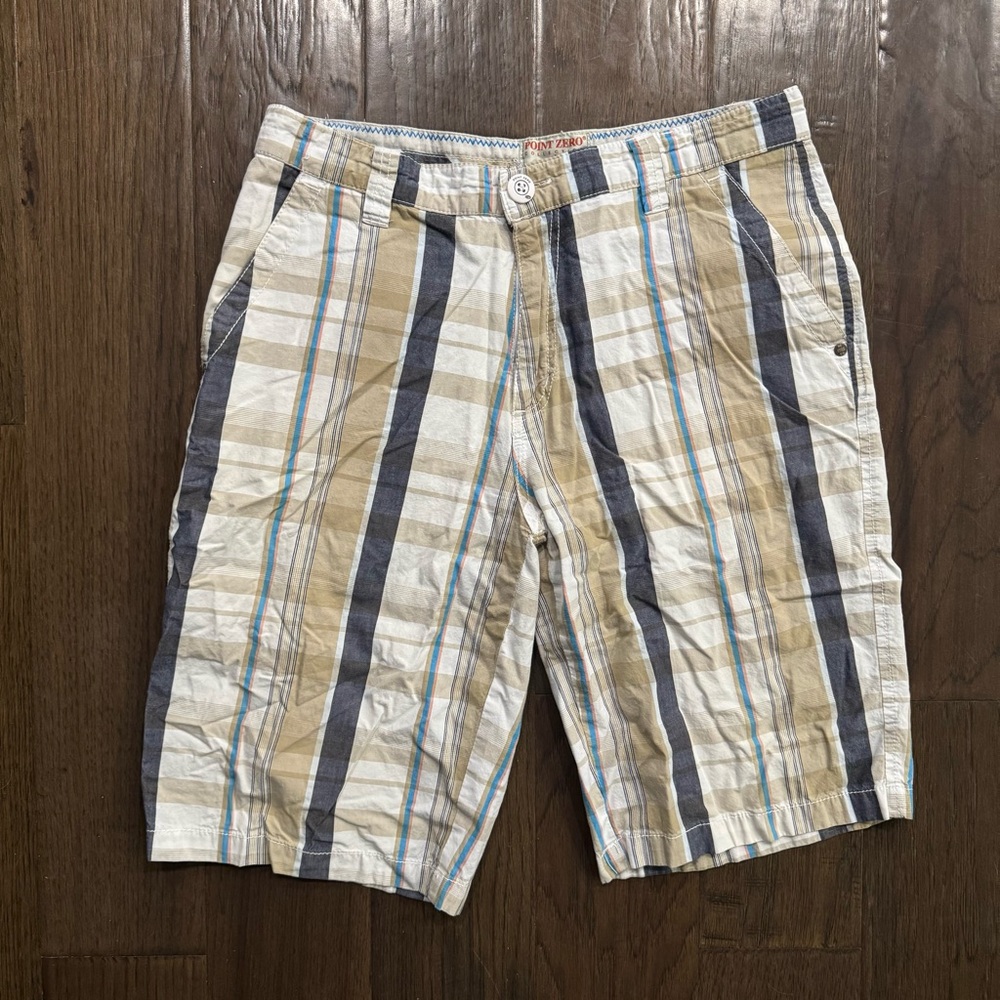 Point Zero Tan and Blue Flat Front Shorts